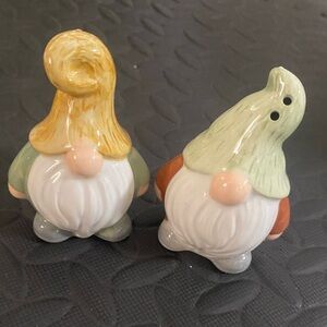Ceramic Gnome Salt and Pepper Shakers - Pastel Yellow & Mint